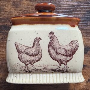 Vintage Enesco Country Road Napkin Holder Rooster & Chicken - Made in Japan 1979